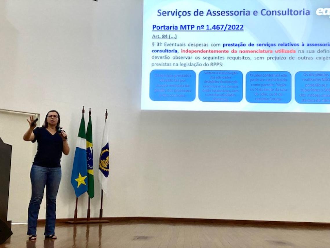 A auditora de controle externo do TCE-MS, Leonice Rosina no seminário. - Foto por: A auditora de controle externo do TCE-MS, Leonice Rosina no seminário. - Foto por: